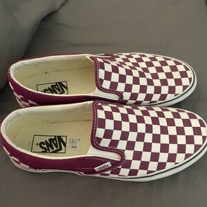 Vans Burgundy and White Checkerboard Slip-Ons